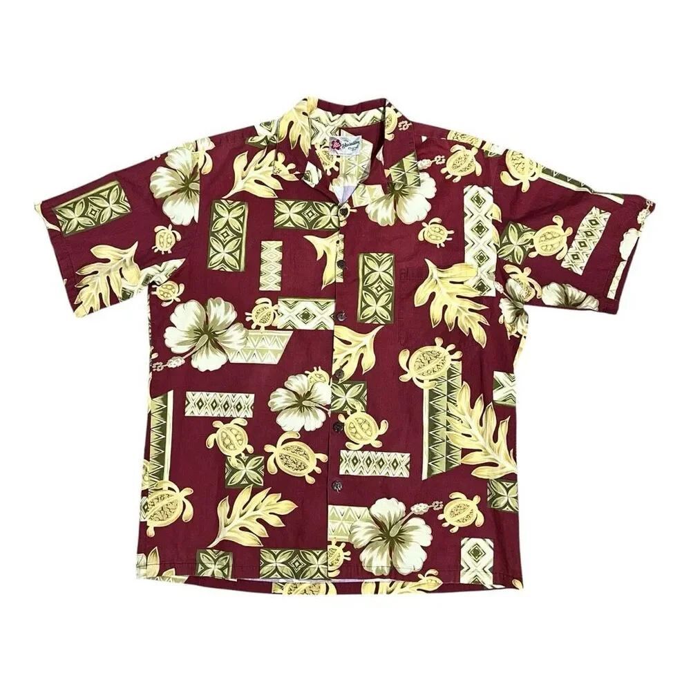 Hilo Hattie The Hawaiian Original Shirt Aloha Red Hibiscus & Turtles Size L